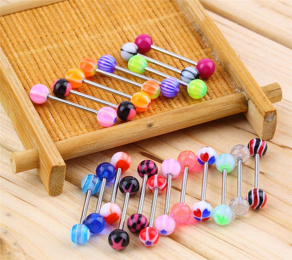 Fashion Mixed Colors Tongue Rings Bars Barbell Tongue Piercing Body Jewelry Tongue Pin 1bag/lot T2C237