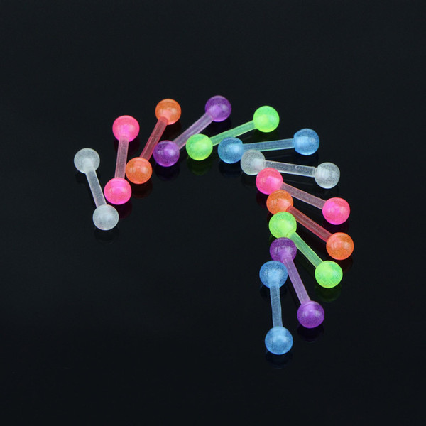 Wholesale Mix Color 20cs/Lot Luminous Soft Acrylic Tongue Rings Colored Barbell Ear Piercing Body Jewelry