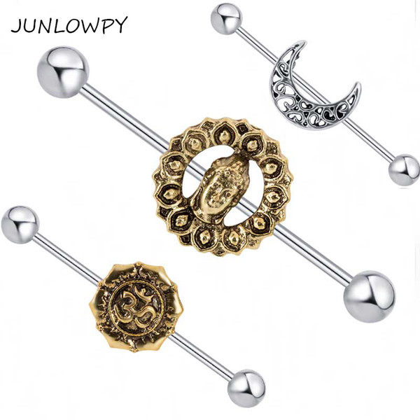 Industrial Barbell Moon Star Anchor Flower 38mm Cartilage Earring 14G body jewelry for Punk Earring Barbell piercing