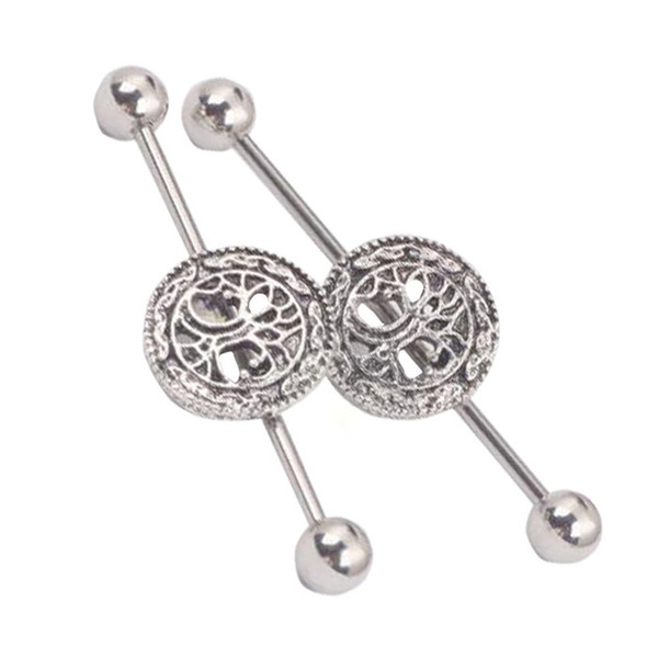 14G 38MM long tongue ring stud industrial barbell bars with tree of life fashion stainless steel earring body jewelry piercing 10pcs/lot