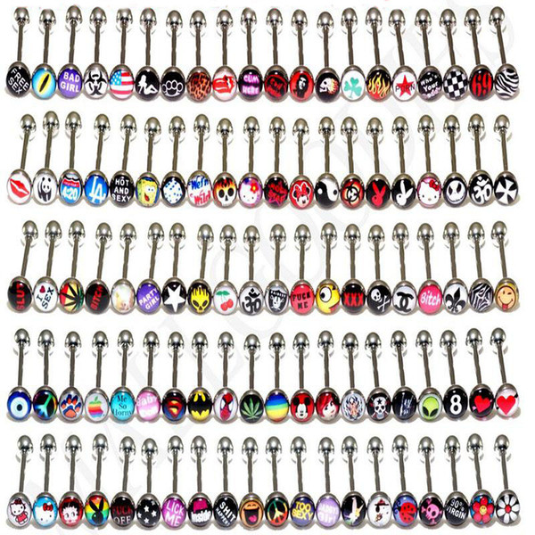 Stainless Steel Tongue Ring Mix 45 -50 Different Logo 50pcs /Lot Nipple Bar Body Jewelry Piercing Tongue