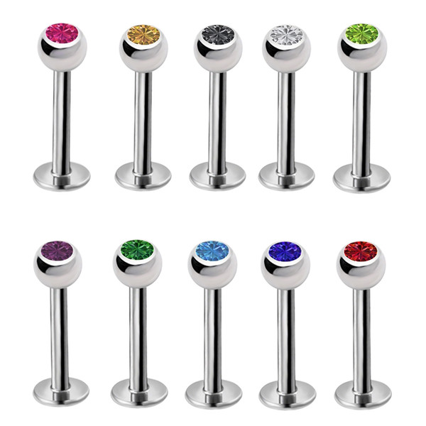 50PC/Lot 16G Steel Crystal Lip Ring Ear Tragus Cartilage Piercings Labret Piercing Internally Threaded Piercing Ear Ring Body Jewelry