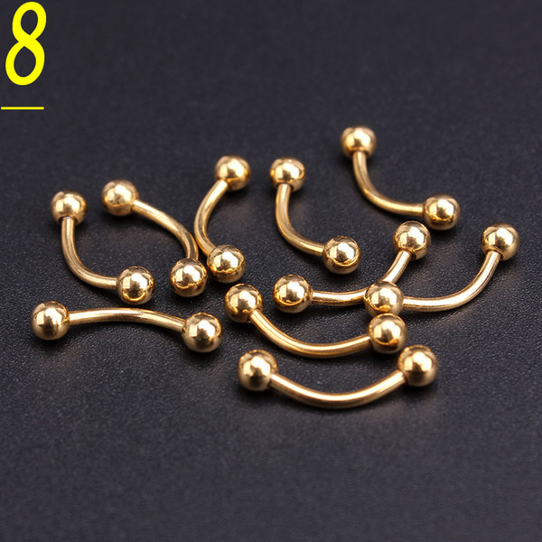 Wholesale 50pcs Lot Gold Colour Body Piercing Stainless Steel Eyebrow Lip Nose Jewellery Tongue Tragus Labret Bar Rings