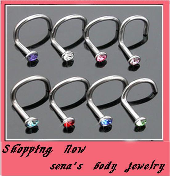 Hot sale 18 gauge nose stud with gem nose ring body jewelry body piercing jewelry mixing color