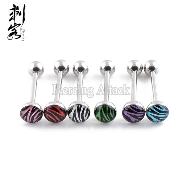 Barbell with Zebra Print Dome Top Tongue Ring Lot of 30pcs Body Jewelry