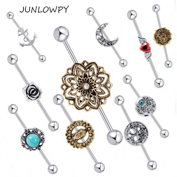 Barbell Ear 20pcs Mix Rose Achor Music Other Logo Piercing Body Jewelry Earring Industrial Barbell Piercing Cartilage