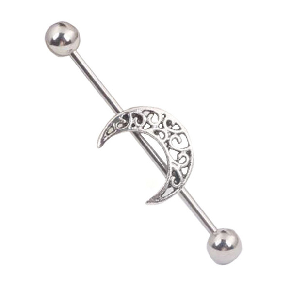 New arrived moon body industrial barbell earring jewelry stainless steel long tongue ring stud woman's and men's piercing 10pcs/lot