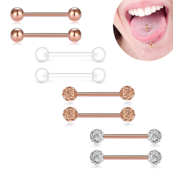 Tongue Rings Body Jewelry With Rhinestone 16/19mm 316 Titanium Steel Lip Tongue Ring Bar Belly Body Piercing Jewelry Cool Fashion Jewelry H