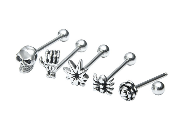 Lo20pcs Surgical Steel Punk Emo Tongue Ring Bar Nipple Barbells Body Piercing 14g ~1 .6mm New Arrived