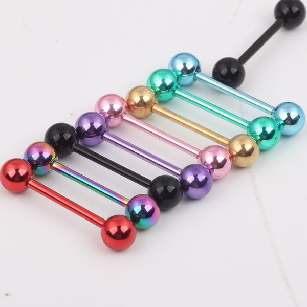 Tongue bar T06 mix 7 color 50pcs/lot body jewelry piercing plated colorl tongue bar tongue ring tongue barbell