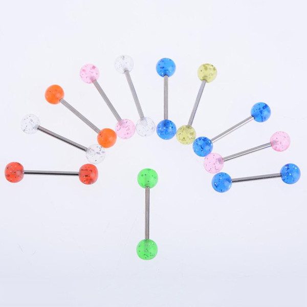 105pcs/Lot UV Acrylic Pierced Tongue Ring Barbell Glitter Dumbbell Body Piercing Jewelry Nipple Studs Bars Ring