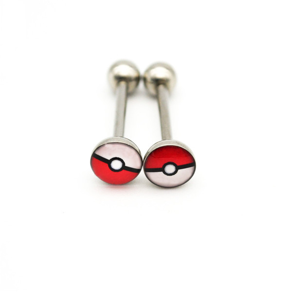 Poke Game Pokeball Tongue Bar Straight Barbell 14g 316l Stainless Steel Fashion Body Piercing Jewelry