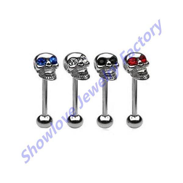 Showlove 40pcs /Lot Skull Tongue Barbell Rings Stianless Steel Piercing Free Shipping Wholesale Body Jewelry