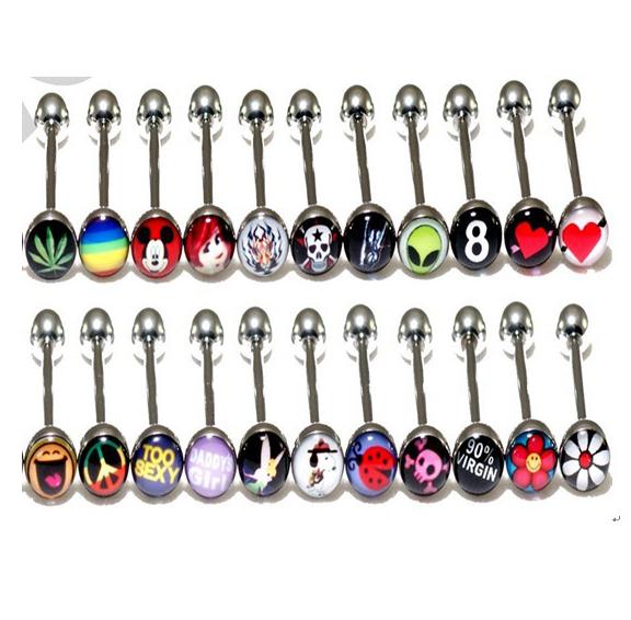 Mixed Logo Tongue Bar Tongue Piercing Tongue Rings Barbell Stainless Steel Mixed Size Fancy Body Piercing Jewellry 14g