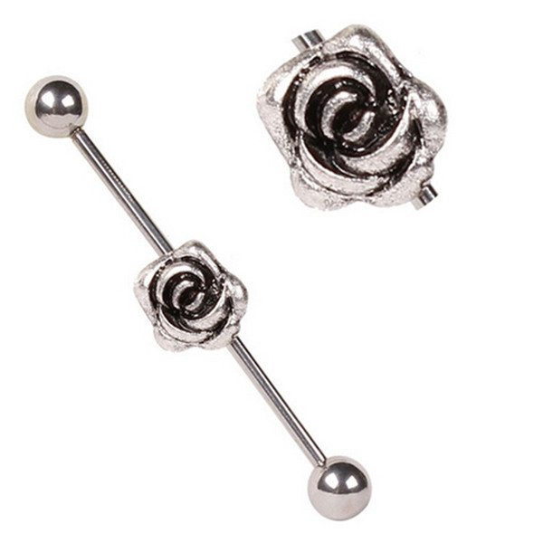 Vintage Punk Stainless Steel 2016 Fashion Rose Long Tongue Industrial Barbell Tragus Piercing Earring For Ear Women And Man Body Jewelry