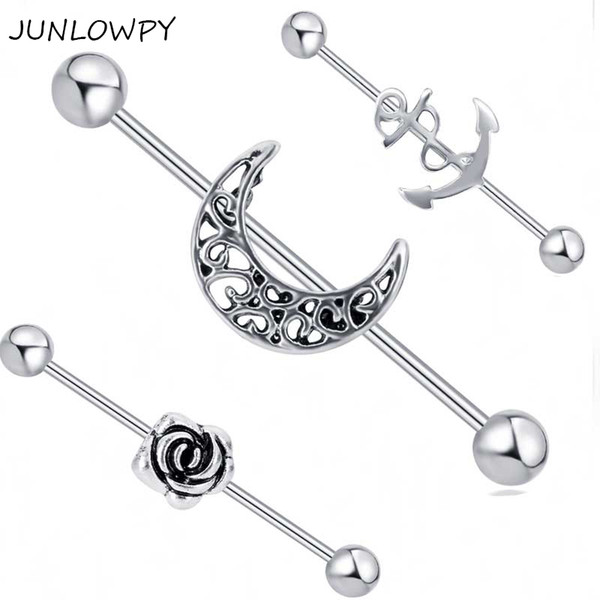 14G Lotus Flower Industrial Barbell Ear Ring Piercing Jewellery wholesales ear piercing Bar for long barbell