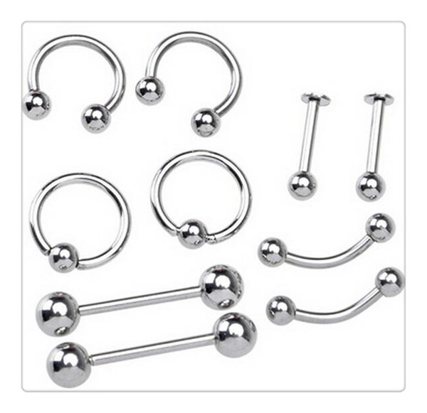 Free 85Pcs/set Mix Silver Stainless Steel Nose Navel Belly Lip Nipple Eyebrow Ear Studs Bar Ring Ball Piercing Kit Body Jewelry