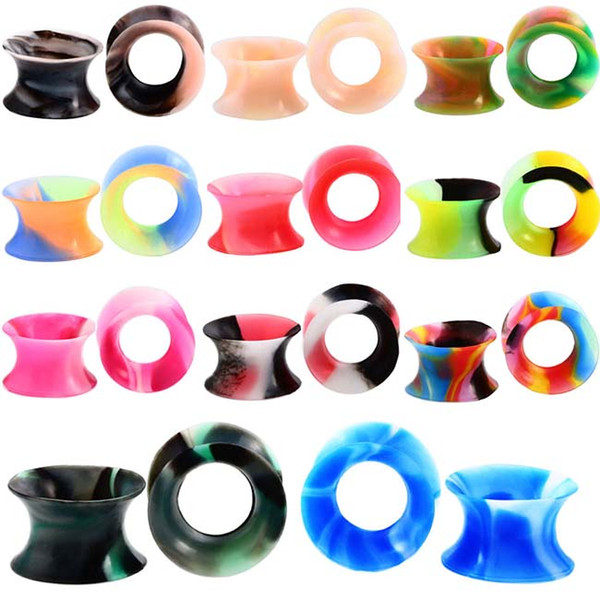 11 Pairs/lot Camouflage Mix Color Silicone Flexible Ear Skin Tunnels Plugs Stretcher Gauges 6-16mm Double Flared Ear Expander Body Jewelry