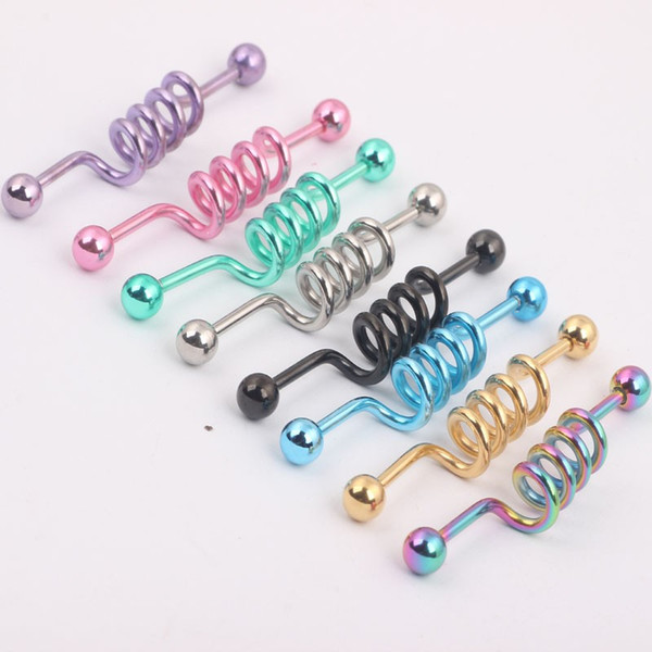 Industrial Barbell Bar Earring Body Piercing Jewelry Anodized Scaffod Ear Tongue Ring 40PCS/lot Mix Color