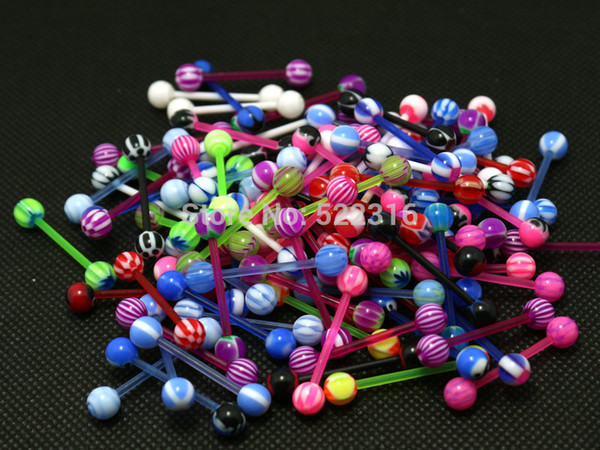 Tongue Rings Mix Designs Body Piercing Jewelry Bioplast Barbell Acrylic 5mm Ball Wholesale Jewelry