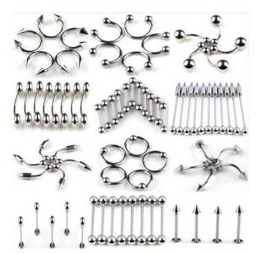 60pcs Mix Lots Tongue Ring Eyebrow Lip Labret Barbell Ring Body Piercing Jewelry Fashion Belly Button Rings Wholesale Price