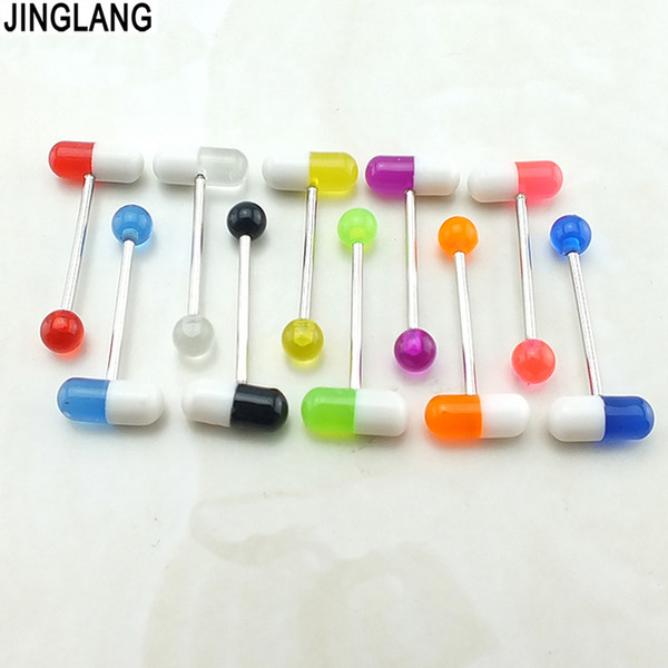 Wholesale New Lots Mixed Color Pill Style Tongue Nipple Bar Ring Barbell Body Piercing Jewelry 50 Pcs Free Shipping