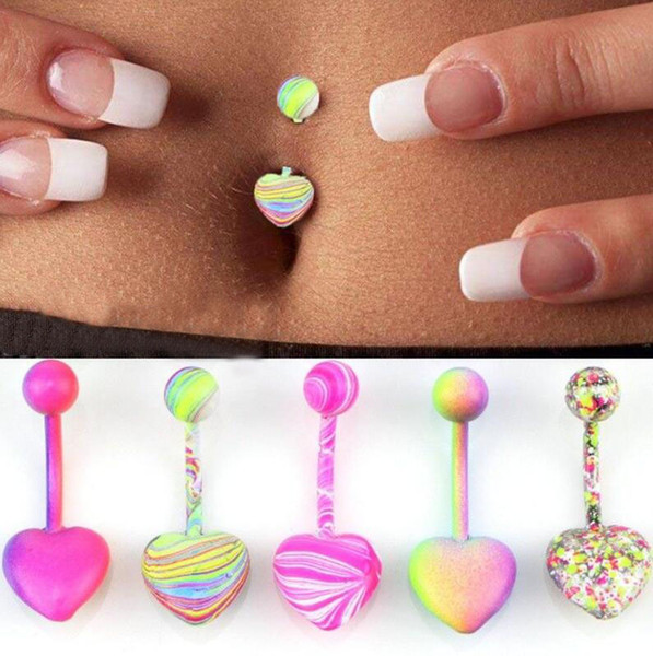 Punk Stainless Steel Barbell Coating Belly Button Rings Body Piercing Jewelry Mixed Color S/M