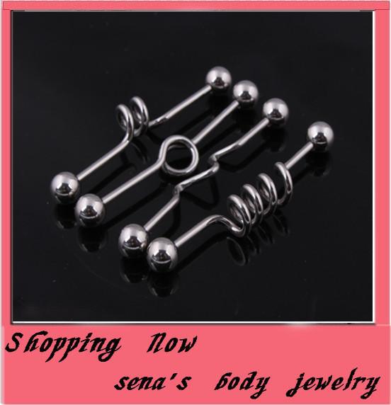 Free Shipping Wholesale 80pcs Mix 4 Style Stainless Steel Fashion Tongue Ring Body Piercing Industrial Tongue Barbell