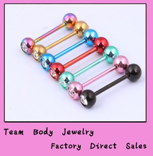 Piercing Jewelry Free Shipping Mix 7 Colors 50pcs /Lot Stainless Steel Body Piercing Jewelry Tongue Ring