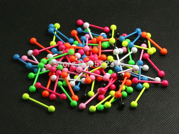 Neon Color Paint Stainless Steel Tongue Ring Barbell 40pcs Body Piercing Jewelry Mix Lots 8 Colors