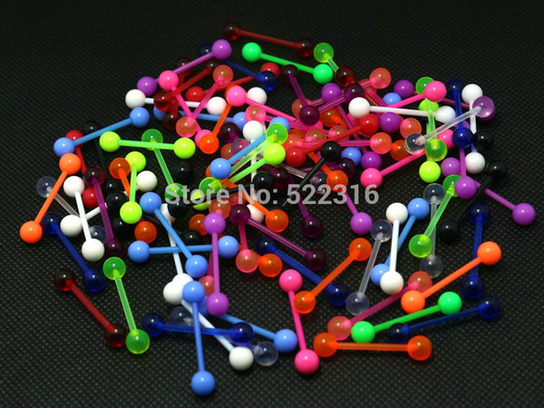 6mm Ball Tongue Ring Mix Color 100pcs Body Piercing Jewelry 14g Flexible Barbell Acrylic Ball Wholesale