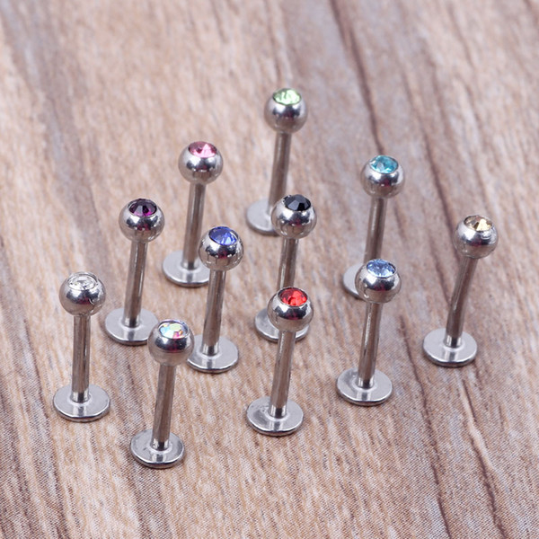 Charisma 316l Surgical Steel Ball Crystal Bar Lip Ring Labret Stud Tongue Lip Tragus Mix 10 Colors 100pcs Body Piercing Jewelry