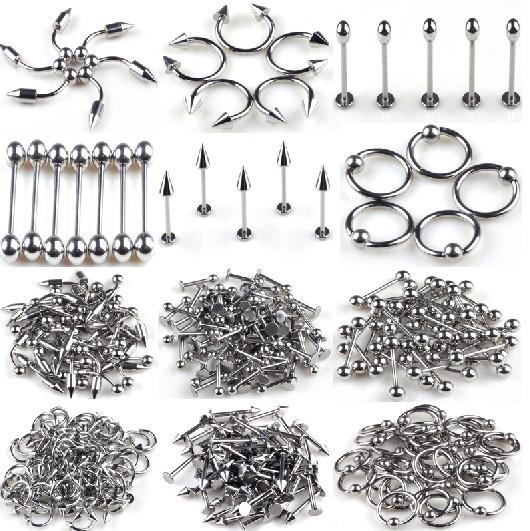 Wholesale Piercing Mix Lot 120pcs Stainless Steel Lip Tongue Body Jewelry Nose Rings Tragus Piercings Belly Naval Piercing