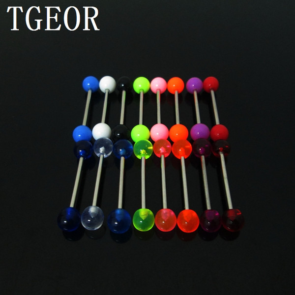 Hot Wholesale 100pcs 15g Tongue Ring Mixed Colors Plain Ball Uv Acrylic Piercing Tongue Barbell Free Shipping