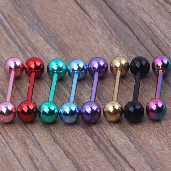 Tongue Body Jewelry Free Shipping Mix 7 Colors 50pcs /Lot Stainless Steel Body Piercing Jewelry Tongue Barbell