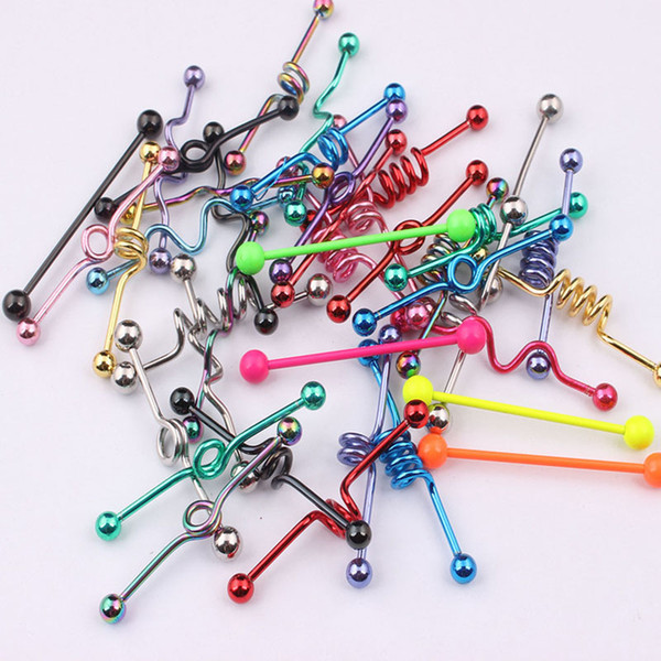 Body Piercing Wholesale 50pcs Mix Style Mix Color Stainless Steel Tongue Bar Tragus Earring Piercing Bar Industrial Barbell