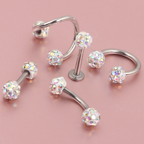 50pcs Wholesale Body Jewelry Lots Tongue Eyebrow Lip Belly Navel Ring Piercing Cz Gem High Quality Body Jewelry