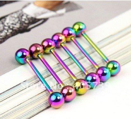 Vacuum Plating Rainbow Tongue Bar Tongue Rings Barbell 316l Stainless Steel Free Deliver Brand New 1 .6mm Body Piercing Jewelry