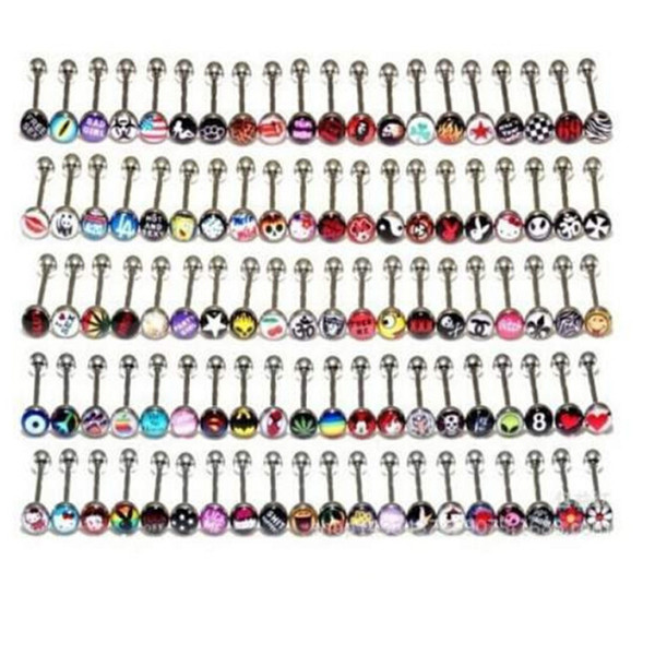 Wholesale Sexy Barbell Various Designs Logo Tongue Ring One Of Each Styles Lot Of 200pcs Body Jewelry