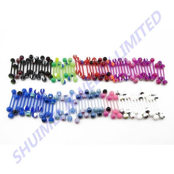 Shuimei Wholesale 100pcs Peace Sign Flexible Acrylic Tongue Ring Barbell Piercing Body Jewelry