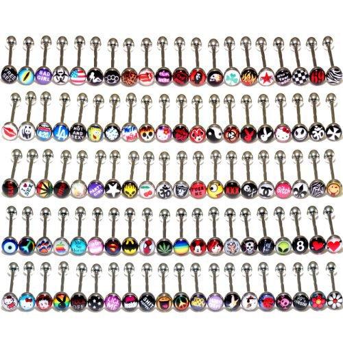 Mixed Logo Tongue Piercing Bars Tongue Barbells Balls Fashion Body Jewelry Hot Sale Promotional Gift Piercing In Tongues 14g