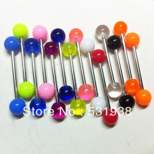 100pcs Barbell Tongue Rings Pircing Bar Stainless Steel Plastic Balls Mixed Colors For Men Women Fashion Body Piercing Jewelry