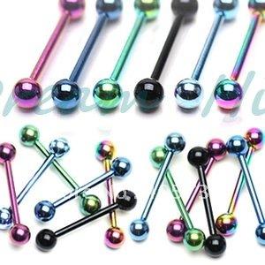 Tongue Bar Rings 316l Surgical Steel Barbell Body Piercing Jewelry Mixed Color 14g1 .6mm Rattlebells Vacuum Plating Titanium