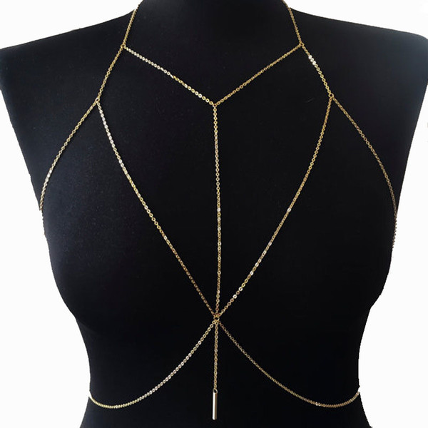 Fashion Multilayer Long Tassel Body Chains Gold Silver Colors Halter Necklaces Women Summer Sexy Beach Body Chains