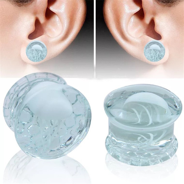 2PCS Fashion jellyfish Ear Expansion Glass Ear Plugs Flared Body Jewelry Piercing Expansions Jewelry Summer Style