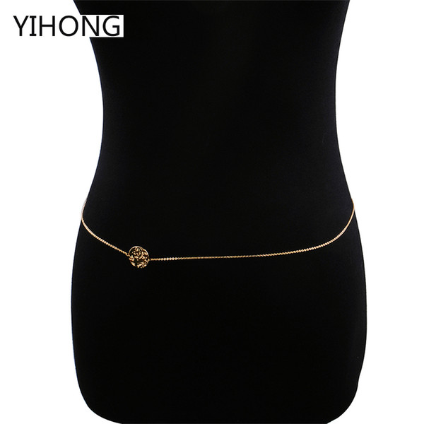 Simple Gold Color Body Belly Waist Chain with Sequin Pendant Bikini Beach Harness Body Chain for Fashion Women Jewelry