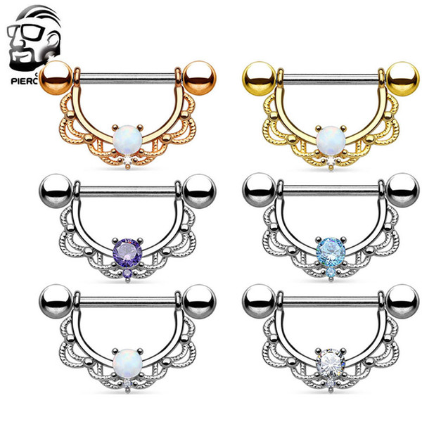 316L Surgical Steel Zircon Opal Sexy Nipple Ring Body Jewelry Nipple Barbell Mix Colors Body Piercing Jewelry Bar Women