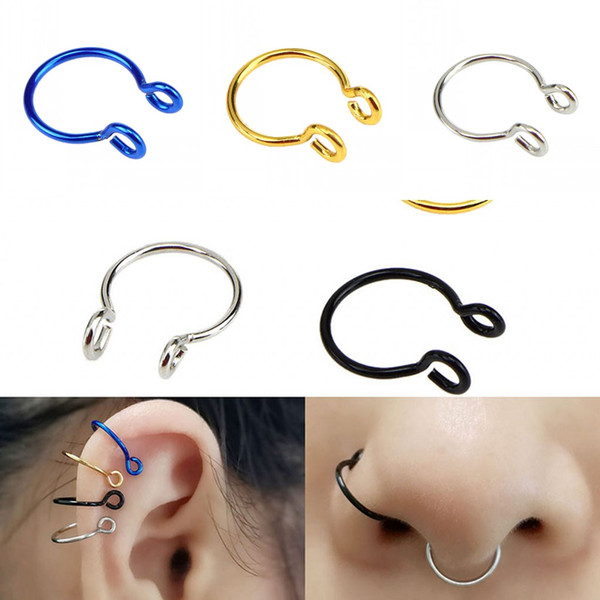 2019 New 4pcs/Set Stainless Steel Nose Ring Twist Circle Lip Tragus False Piercing Earrings Body Jewelry For Women