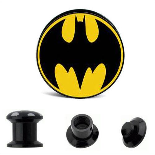 Wholesale 64PCS/Lot Black UV Acrylic Ear Plugs Screw Fit Ear Gauges Plugs - Batman Logo #2 Mix 8 Sizes 4MM-16MM