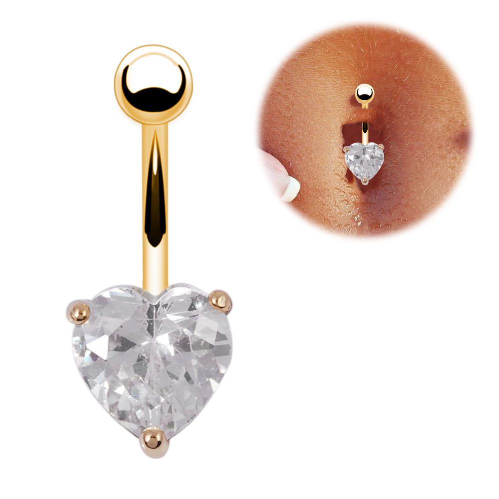 Wholesale-Clear crystal Sexy Belly Button Ring navel piercing ring 18K gold belly Navel ring piercing barbell surgical steel hear